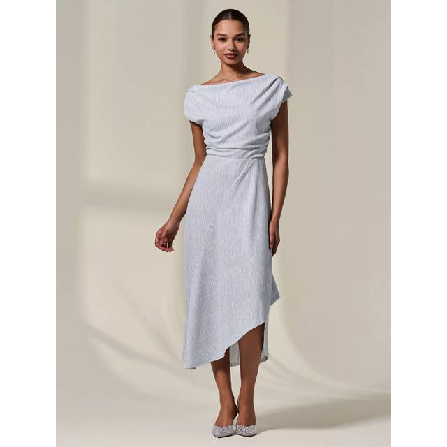 Asymmmetric Draped Midi Dress - White - 14