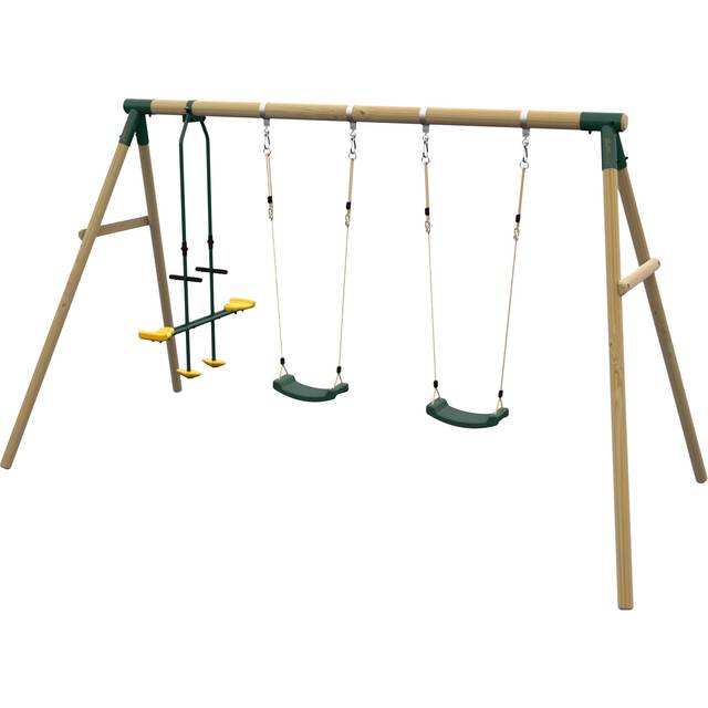 Plum Colobus Wooden Garden Swing Set - Double Swing & Glider - Green