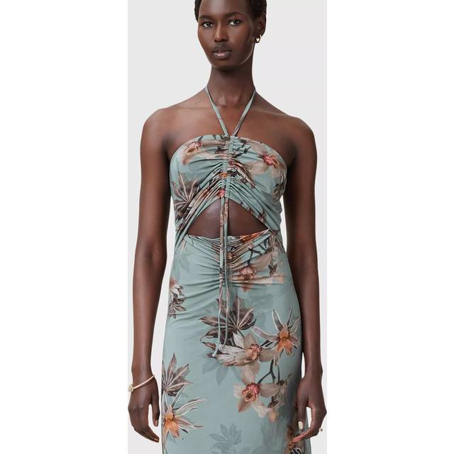 AllSaints Celia Sleeveless Floral Print Maxi Dress, Adena Dusty Blue/Multi