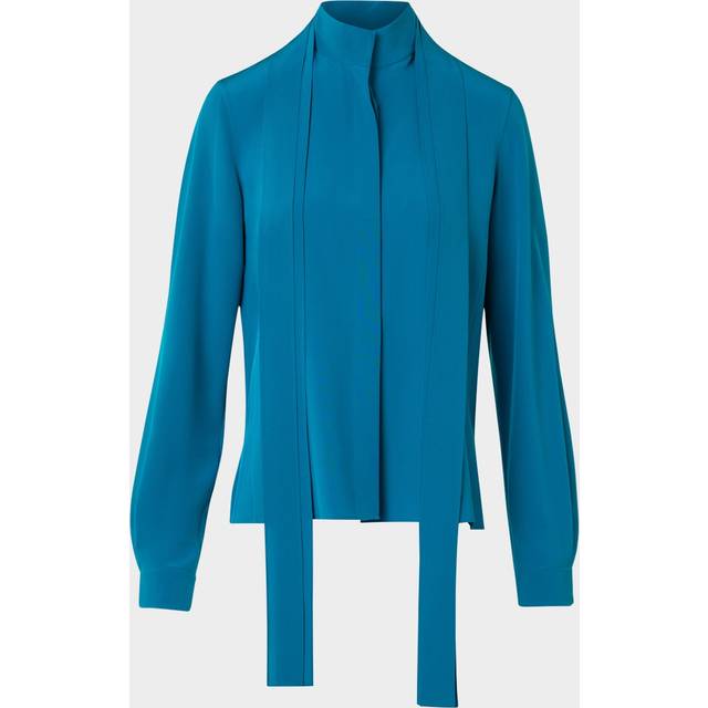 Long-Sleeve Crepe Blouse with Detachable Scarf - LAGUNA BLUE - 10