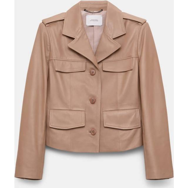 Sleek Statement I Lambskin Leather Crop Jacket - TAN - 12