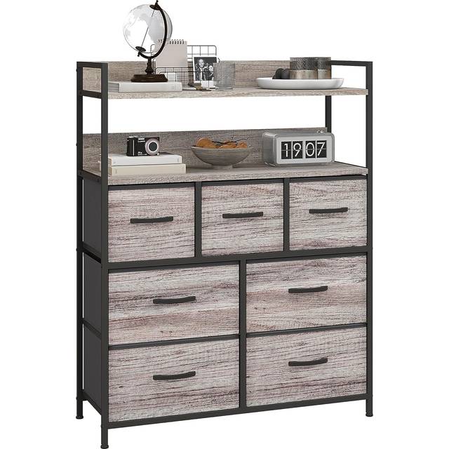 HOMCOM Bedroom Chest of Drawers 7 Drawer Dresser w/ Shelves - Grey Wood Effect | TJ Hughes