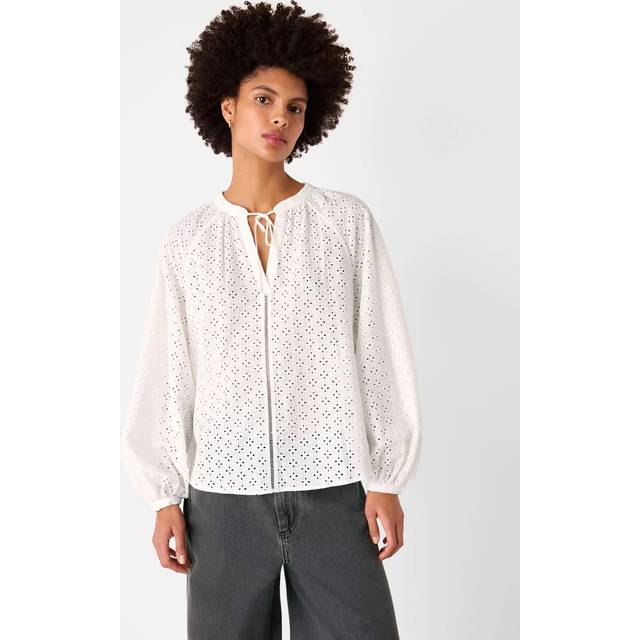 Whistles Broderie Anglaise V-Neck Blouse, White