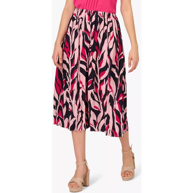 Leaf Print A Line Midi Skirt In Navy Leaf Vine - XS