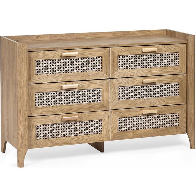 Julian Bowen Sydney 6 Drawer Rattan Effect Wide Chest of Drawers - Wood - 6 Drawers