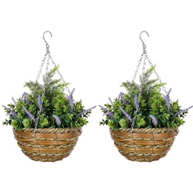 Outsunny 2 PCs Artificial Lavender Flower Hanging Planter Basket Purple