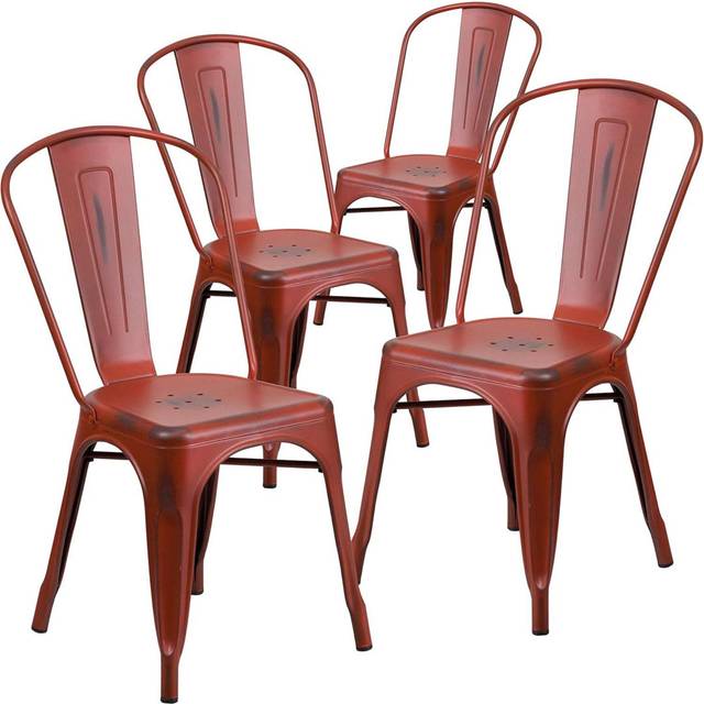Annetrud Industrial Style Dining Chair - Set of 4 - Modern Galvanised steel - Red (85cm H X 45cm W X 52cm D)