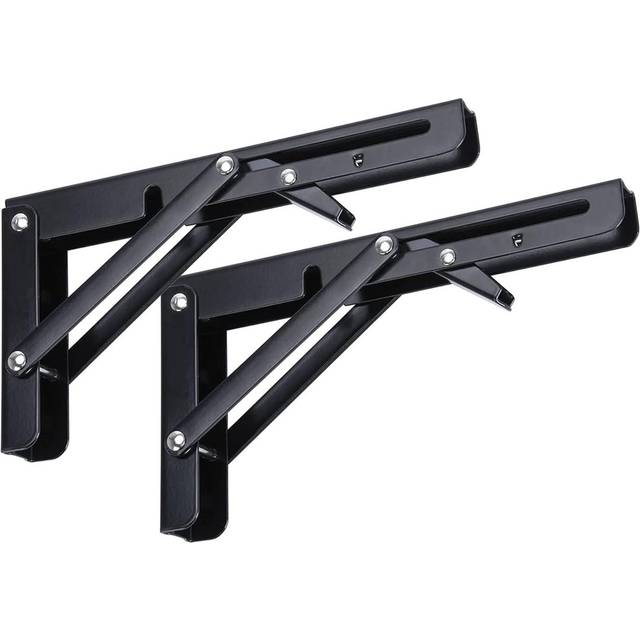 Folding Shelf Brackets, 2 Pcs Heavy Duty Foldable Shelf Brackets Metal Wall Mounted Foldable Triangle Support Brackets for Table DIY Work Bench (Black (20cm H x 10.4cm W x 2.5cm D)