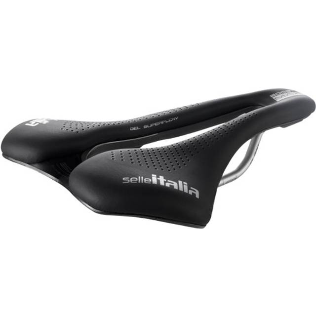Selle Italia MAX SLR Boost Gel TI 316 Superflow - Sadel för Landsvägcyklar och Gravel, TI 316 Ram och Anatomiskt Hål - Storlek L3, Svart