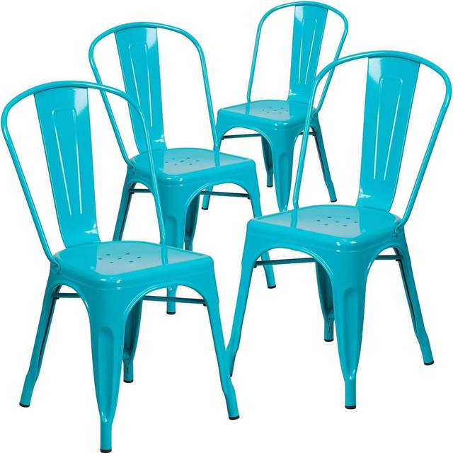 Annetrud Industrial Style Dining Chair - Set of 4 - Modern Galvanised steel - Teal (85cm H X 45cm W X 52cm D)