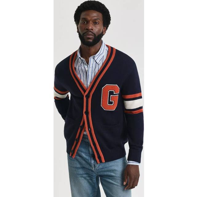 GANT Cotton Varsity Cardigan, Evening Blue
