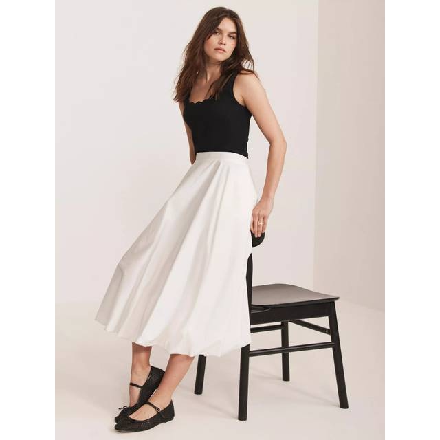 Mint Velvet Bubble Hem Midi Skirt, White Ivory