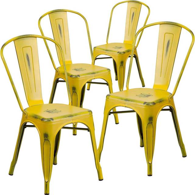 Annetrud Industrial Style Dining Chair - Set of 4 - Modern Galvanised steel - Yellow (85cm H X 45cm W X 52cm D)