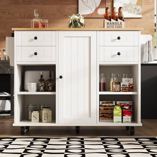 Lark Manor Mobile Kitchen Island With Multifunctional Storage Space White 92cm H X 127cm W X 46cm D
