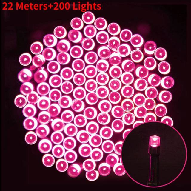 (Pink, 2200cm/866.14in) Garland Christmas Led Fairy Light Outdoor Solar Powered String Lights 8 Mode