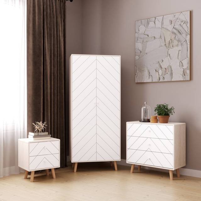 Mikado Living Sabine Bedroom Trio Set White;Dusty Gray