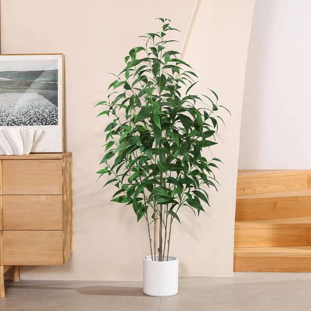 Artificial Plants Indoor 155 Cm Fake Tree Large Faux Plants With Plastics Pots For Modern Home Office Outdoor Decoration (1 Pack) - Green (155cm H X 15.5cm W X 15.5cm D)