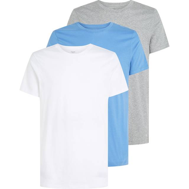 Calvin Klein Men's 3-Pack CK 100% Cotton Crew-Neck T-Shirts, Glacier Blue/White/Grey - Size: Regular/36