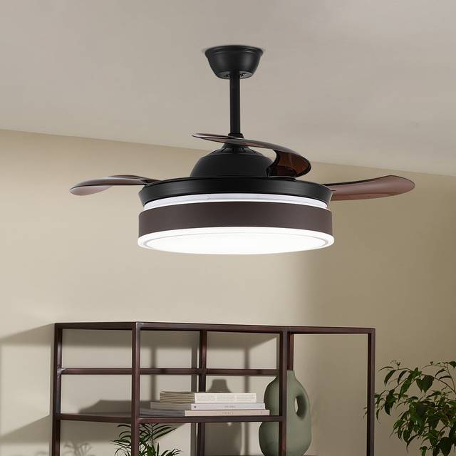 Indoor Round Ceiling Fan with Light and Remote - Brown