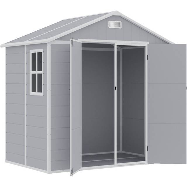 Brayden Studio Plastic Outdoor Garden Storage Shed Grey 230cm W X 137.5cm D X 226.5cm H;230cm W X 226.5cm H