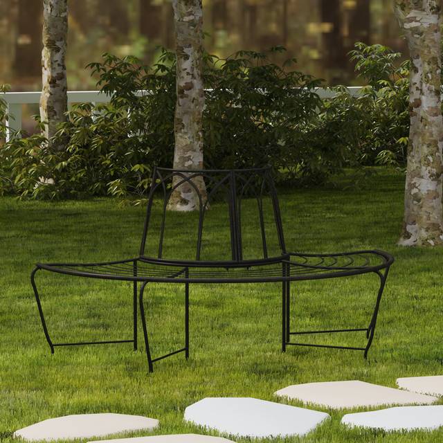 Abia Wrought Iron Outdoor Tree Bench - Black (78.11cm H X 127cm W X 59.69cm D)