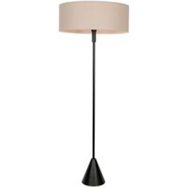 Mitch Natural Linen Squat Lamp Shade Wooden Triangle Floor Lamp with LED Bulb - Black - One Size