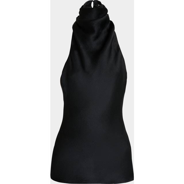Crepe Satin Halter Cowl-Neck Top - BLACK - 34 FR (2 US)