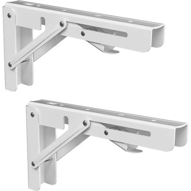 Folding Shelf Brackets, 2 Pcs Heavy Duty Foldable Shelf Brackets Metal Wall Mounted Foldable Triangle Support Brackets for Table DIY Work Bench (Black - White (20cm H x 10.4cm W x 2.5cm D)