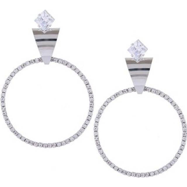 Earrings, 1 pair women rhinestone dangle hoop loop (silver) f2w93452