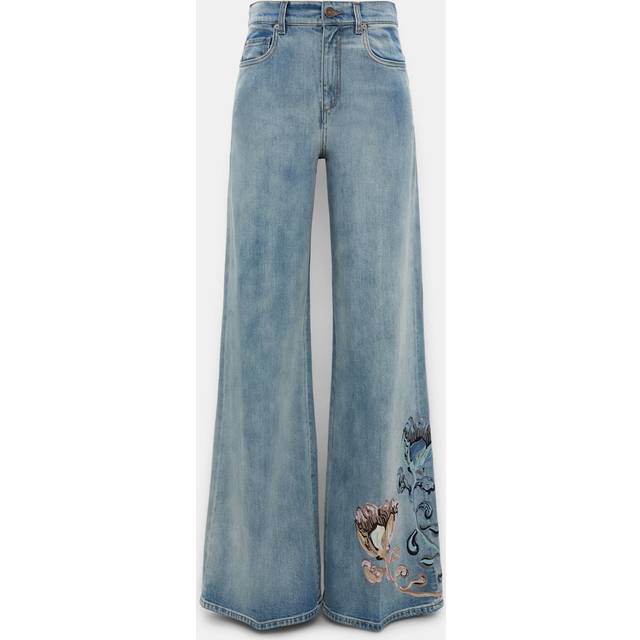 Denim Love Faded Floral-Embroidered Denim Jeans - MARBLE BLUE - 28
