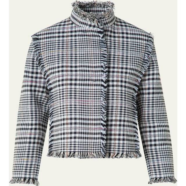 Fringe-Trim Check Jacket - CREAM-BLACK - 4