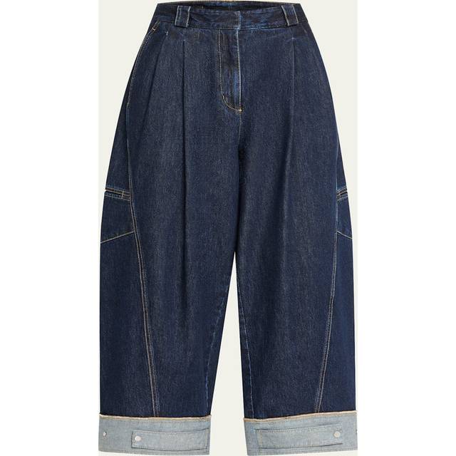 Curved Wide-Leg Cropped Jeans - DARK INDIGO - 2
