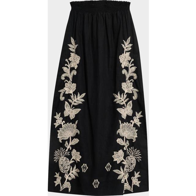Orla Floral-Embroidered Linen Maxi Skirt - BLACK - XX-Small