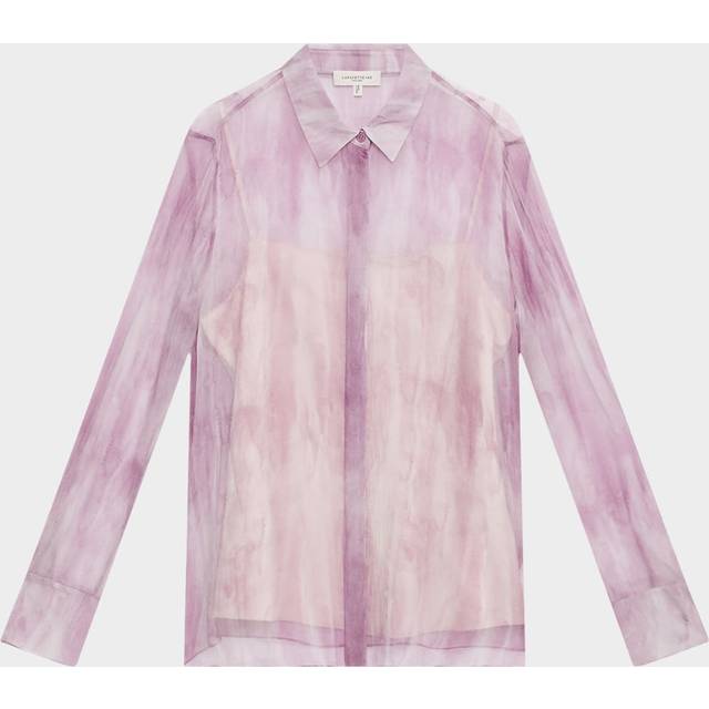 Scottie Button-Down Sheer Silk Blouse - LAVENDER TINT MULTI - X-Large