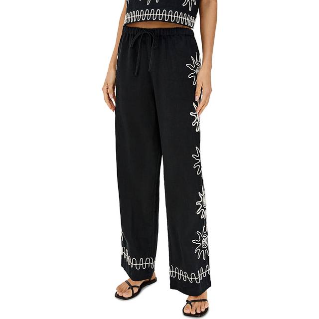 Emmie Embroidered Linen Pants - SUN EMBROIDERY - Small
