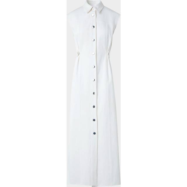 Sleeveless Cotton-Stretch Denim Midi Shirtdress - CREAM - 12