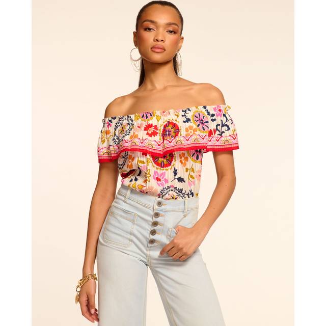 Maia Cotton Off-The-Shoulder Ruffle Blouse in White Maya - WHITE MAYA - XS