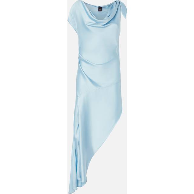 Pinko, Robe de cérémonie mi-longue asymétrique en satin, Bleu cristal, 46