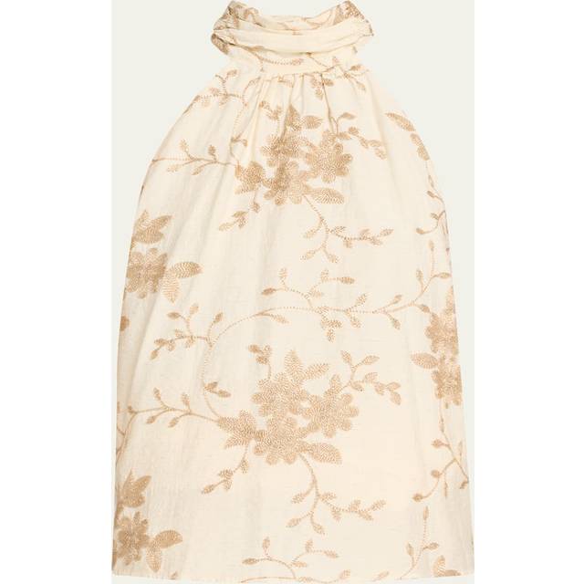 Cara Lurex Embroidered Halter Top - IVORY LUREX EMBROIDERY - Large