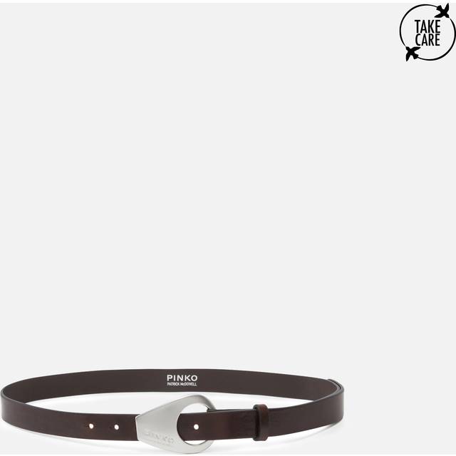 Pinko, Ceinture fine de 2,5 cm avec boucle géométrique Reimagine PINKO X Patrick McDowell, Dark brown-brushed silver, L
