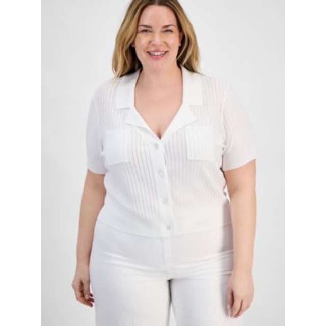 Tahari Asl Pointelle Stripe Knit Shirt