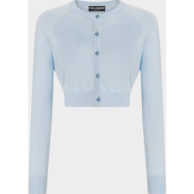 Pointelle Knit Crop Crewneck Cardigan - LIGHT BLUE - 36 IT (0 US)