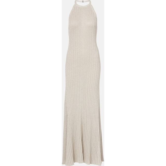 Tom Ford Ribbed-knit halterneck lame maxi dress - silver (UK 6)