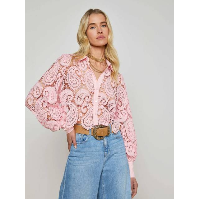 L'AGENCE Odelia Cropped Lace Blouse Top In Blush - 2XL