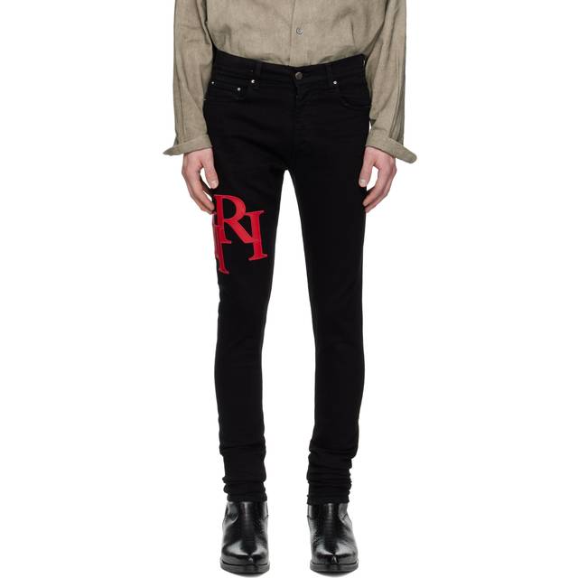AMIRI Black Staggered Logo Skinny Jeans - Black Red - WAIST US 33