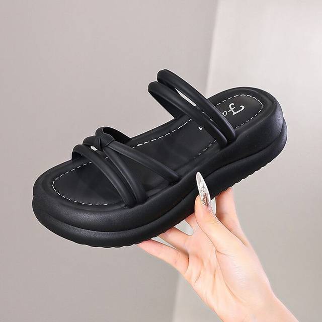 (Black, 36) Silver Trendy Chunky Sole Two Way Wear Slide Sandals For Women Perfect For Outings Casual Summer