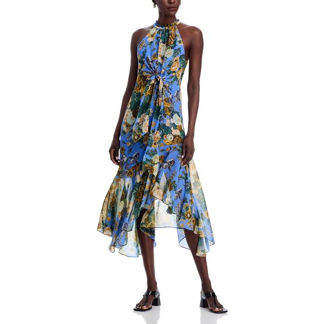 Emery Asymmetric Floral-Print Halter Midi Dress - SKY BLUE MULTI - X-Large