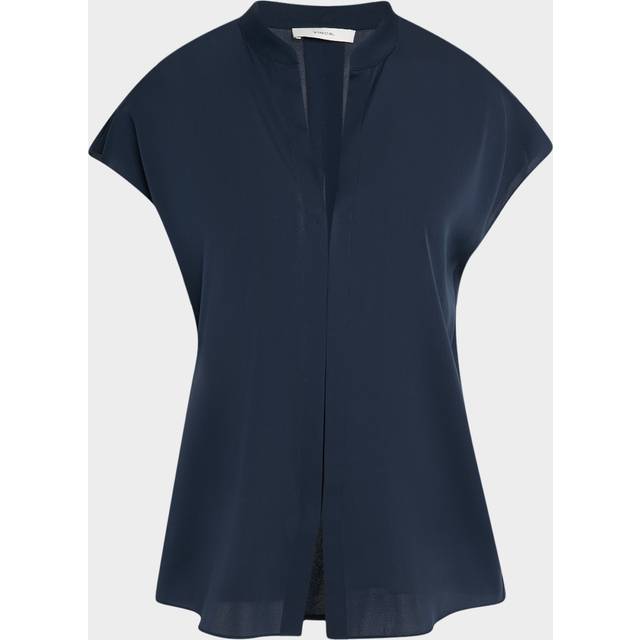 Cap-Sleeve Blouse with Hidden Placket - COASTALBLACK - Small