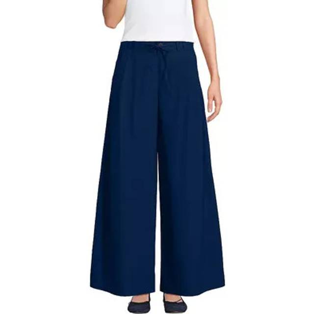 Wide Leg Pleated Poplin Trousers - Navy - 14R