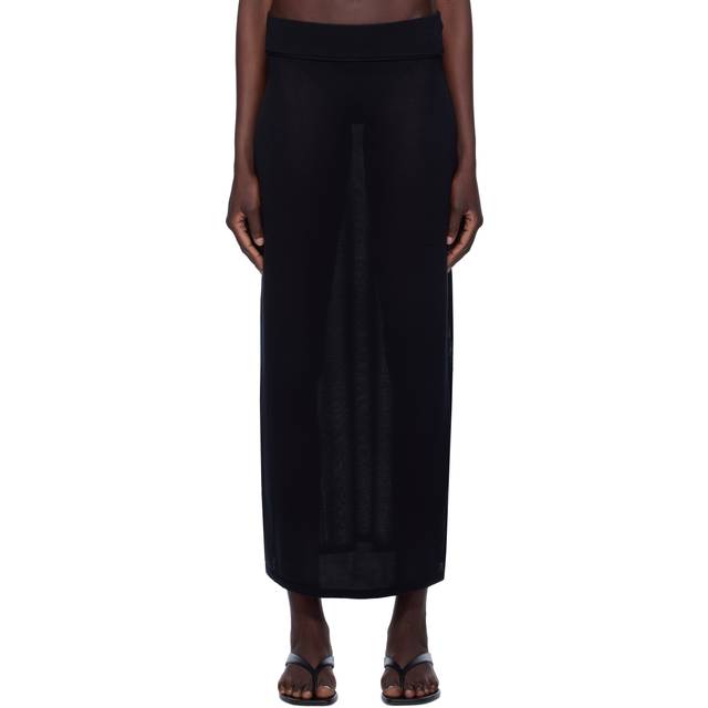 Sheer Knit Maxi Skirt - BLACK - X-Small